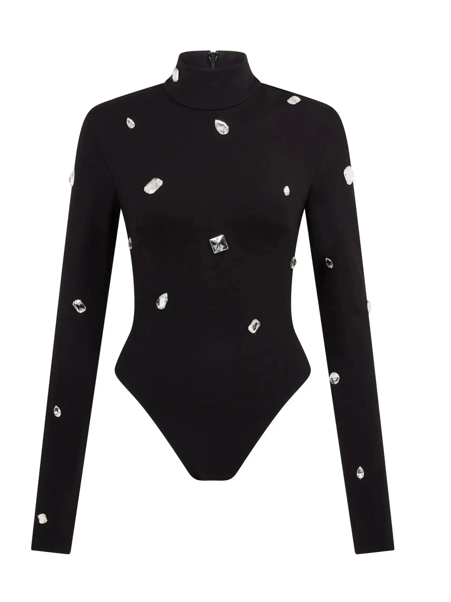 Women's 3-Piece Rhinestone Swimwear Set - Long Sleeve with Slit Skirt