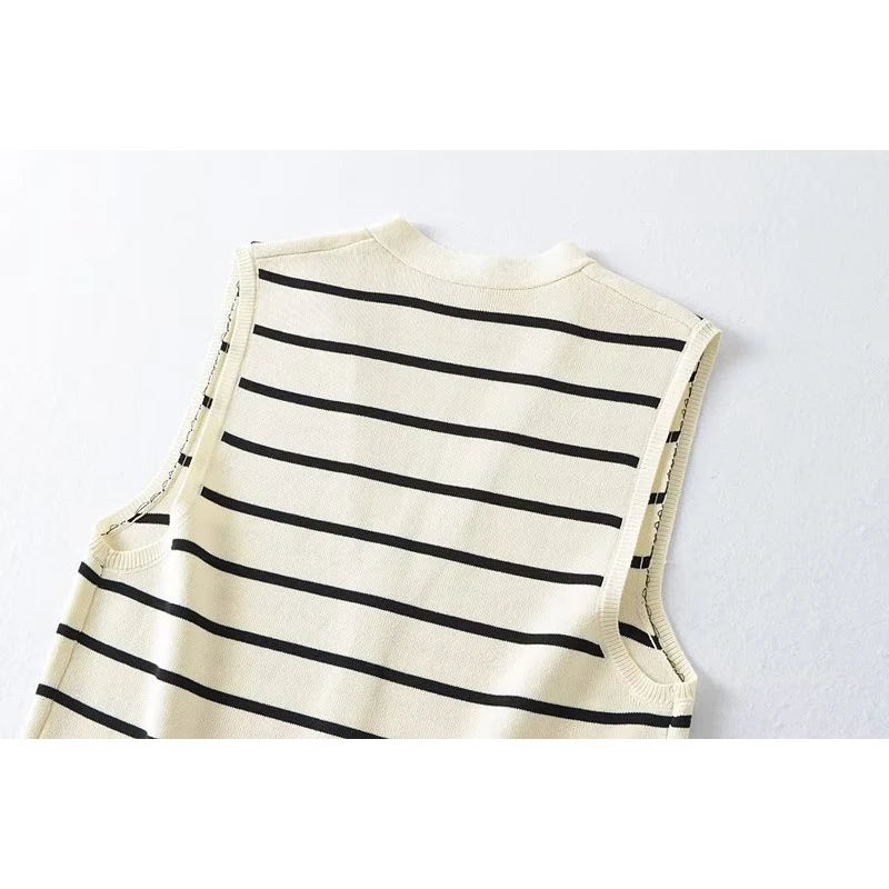 Striped Tank Top - Single Breasted Sleeveless Summer Crop Top