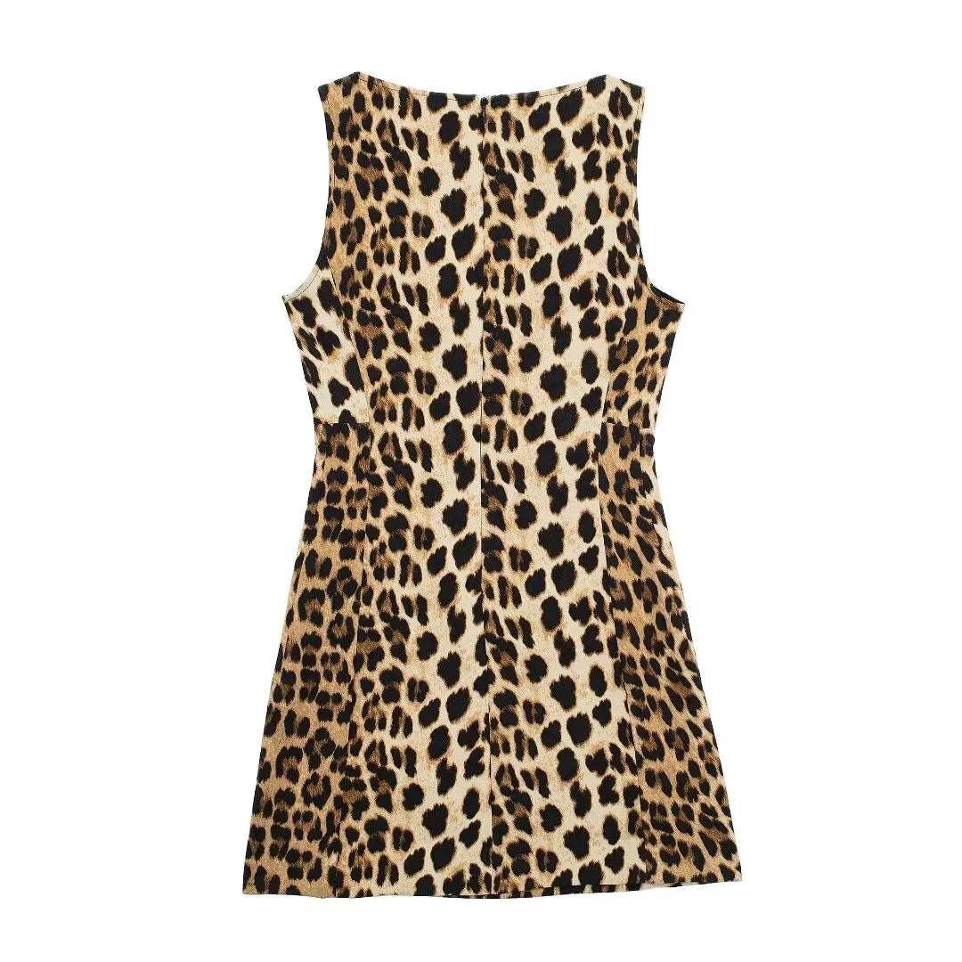 Women's Temperament Sleeveless Slim Fit Leopard Print Dress