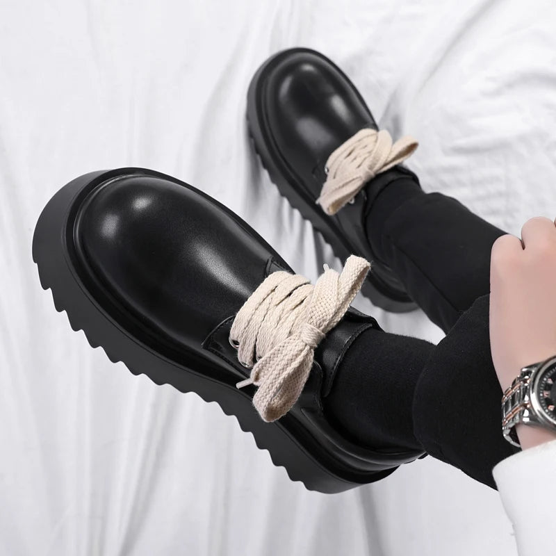 Men’s Platform Casual Genuine Leather Thick Sole British Shoes