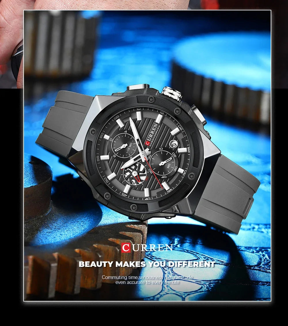 Fashionable Sports Multifunctional Chronograph Watch with Silicone Strap