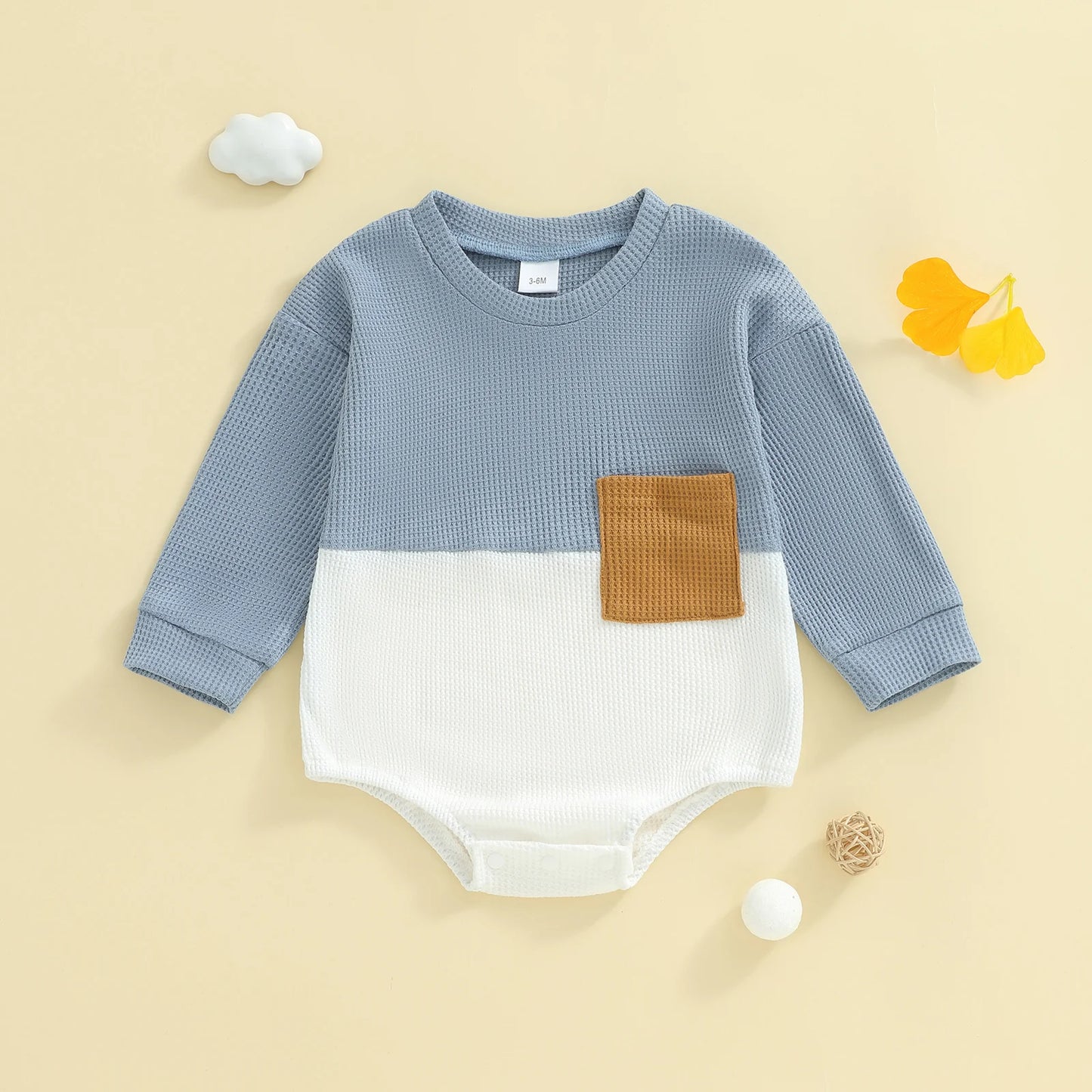 Baby Boys Bubble Romper - Contrast Color Long Sleeve Jumpsuit for Autumn Winter (0-18M)