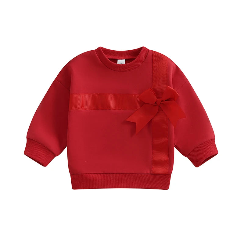 0-3Y Valentines Days Baby Girls Spring Sweatshirt T Shirts 3D Bow Present Box Patchwork Long Sleeve Pullover Loose Top