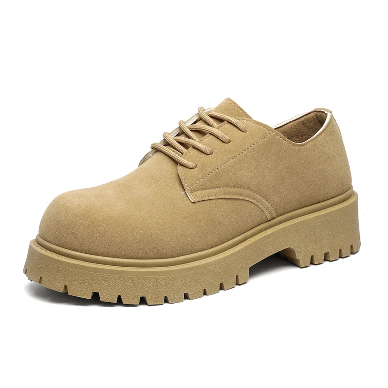 Men's Platform Suede Leather  Lace-up Casual British Shoes