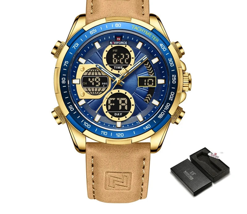 Men's Leather Military Sport Waterproof Watch - Chronograph Quartz Wristwatch
