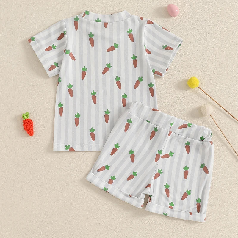 Infant Baby Boys Easter Clothes Set - Carrot Stripe Print T-Shirt & Shorts 2pcs