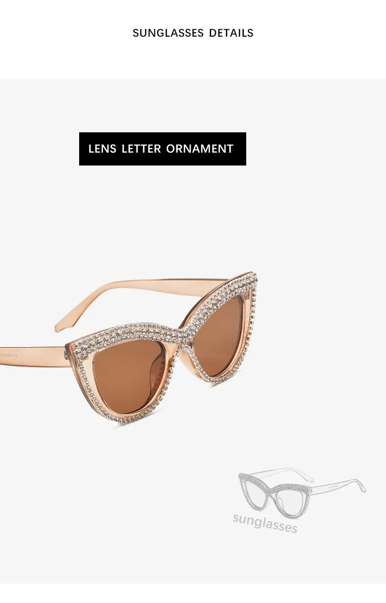 2 Pairs Vintage Cat Eye Sunglasses with Rhinestones Women Fashion Decor Shades Trendy Outdoor Sunglasses