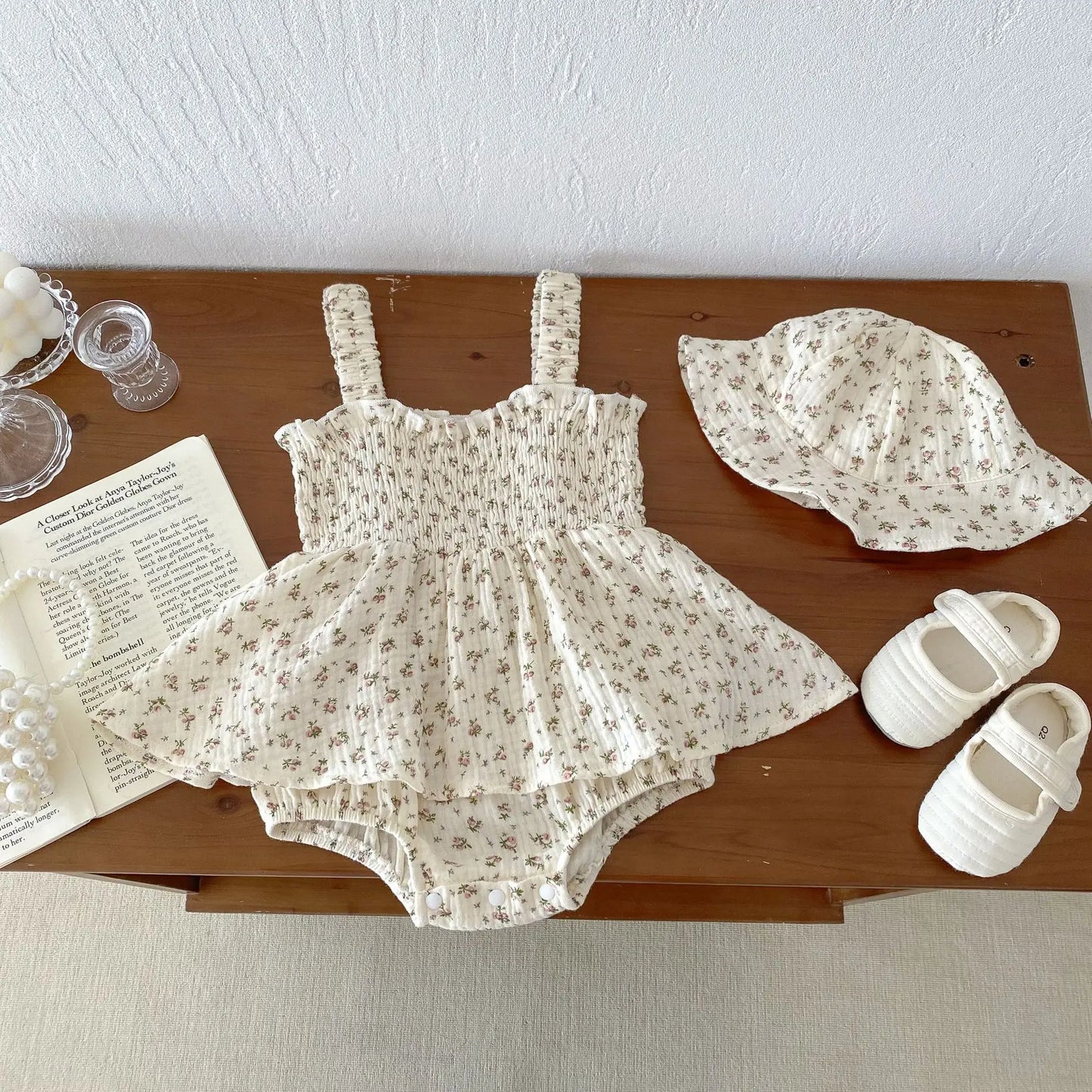 Baby Bodysuits Floral Camisole One piece With Hat