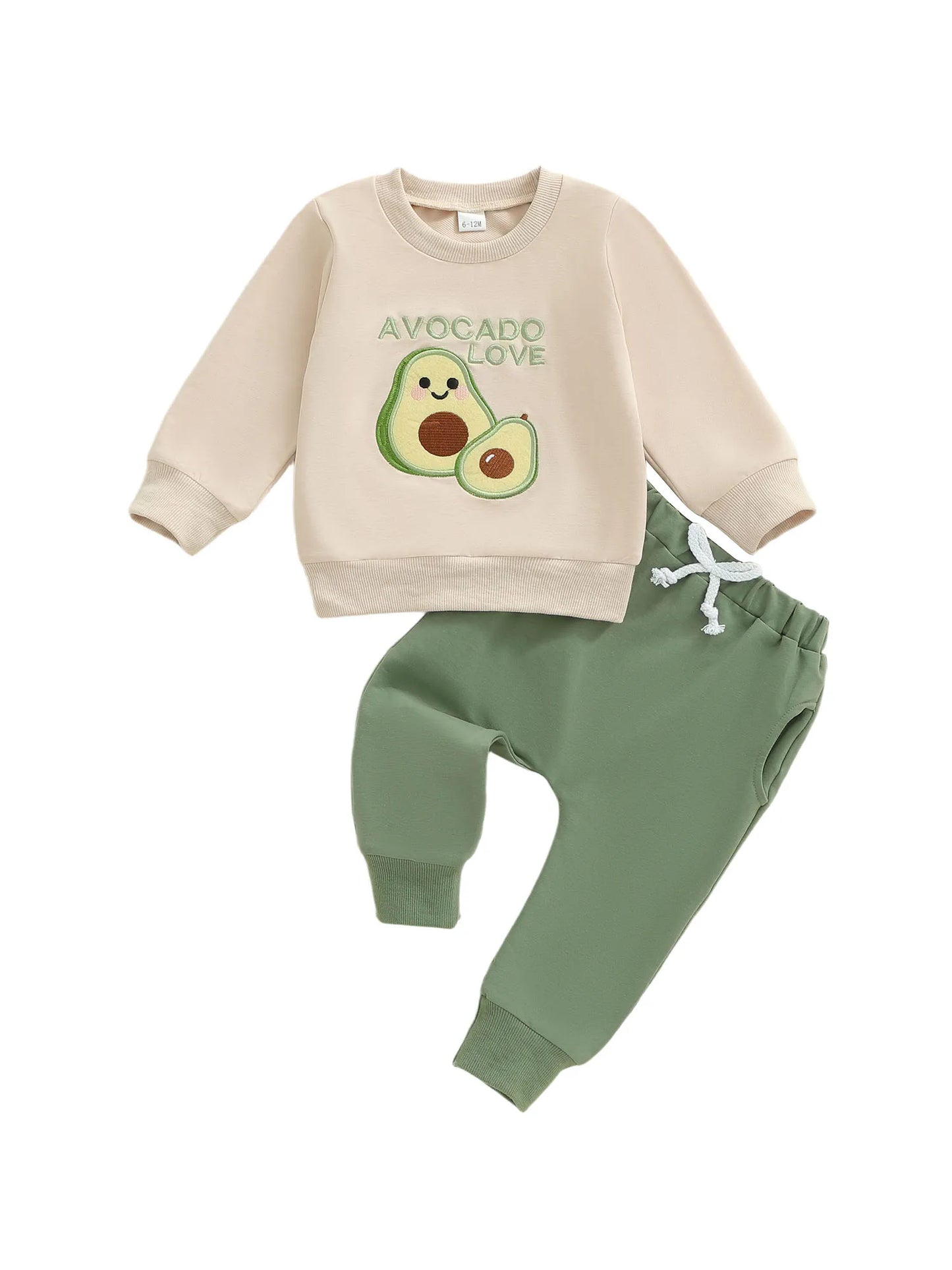Infant Baby Boys Fall Winter Clothes Set - Fruit Letters Embroidery Long Sleeve Pullover Sweatshirt & Solid Pants