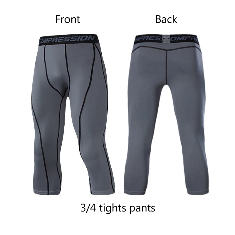 Men's Sports 3/4 Cropped Gym Running Leggings  Elastic Compressions Sweatpant Tights