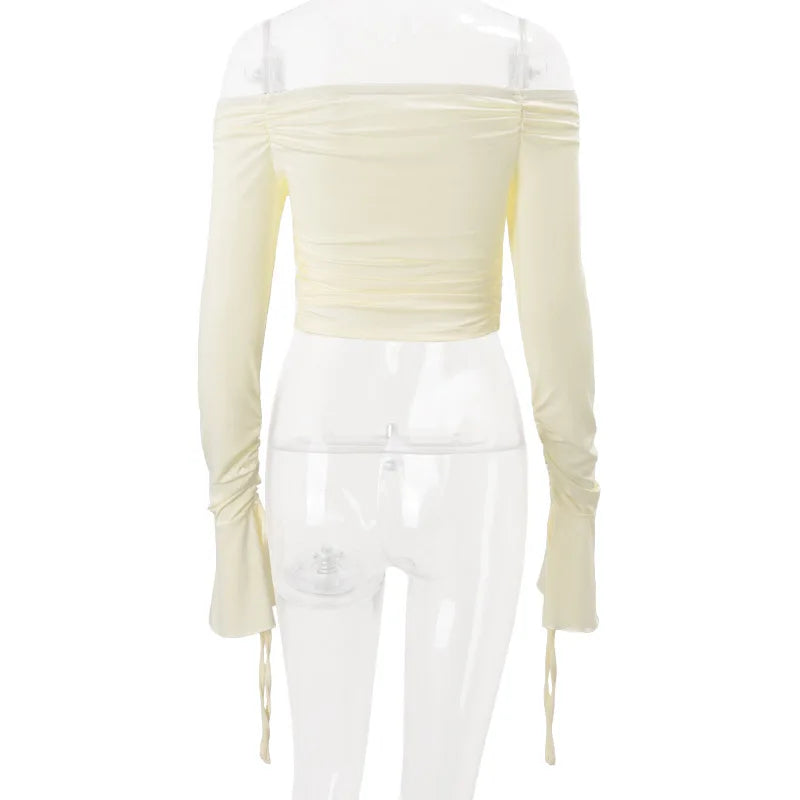 Women's Solid Flare Sleeve Off Shoulder Top - Elegant Cropped Streetwear
