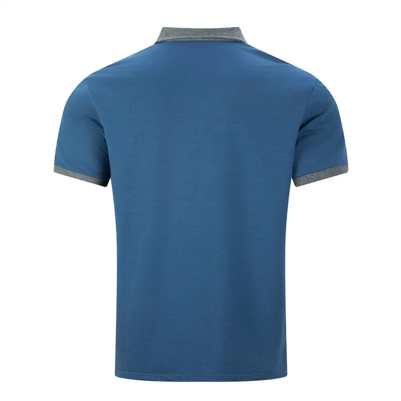 Men's Summer Short Sleeve Patchwork Turn Down Collar Smart Casual Polo Shirt