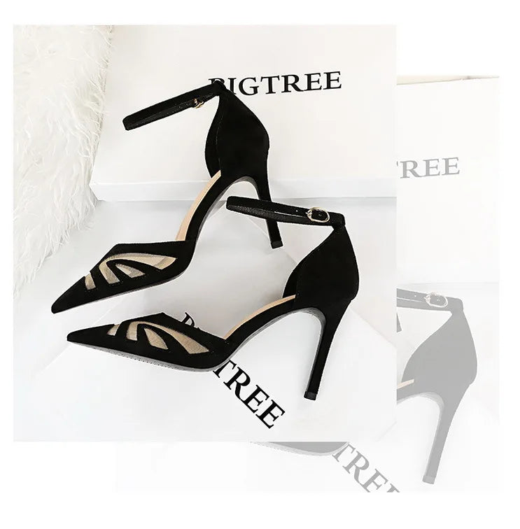 Women's Mesh Hollow Suede High Heels Stiletto Shoes