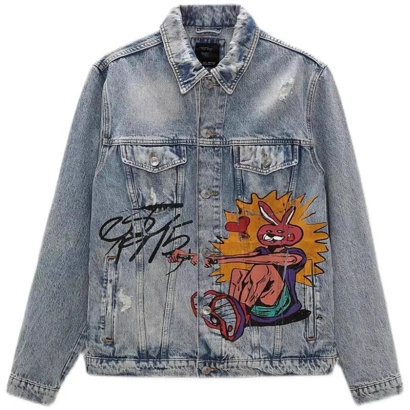 Men's Spring and Autumn Print Denim Jacket