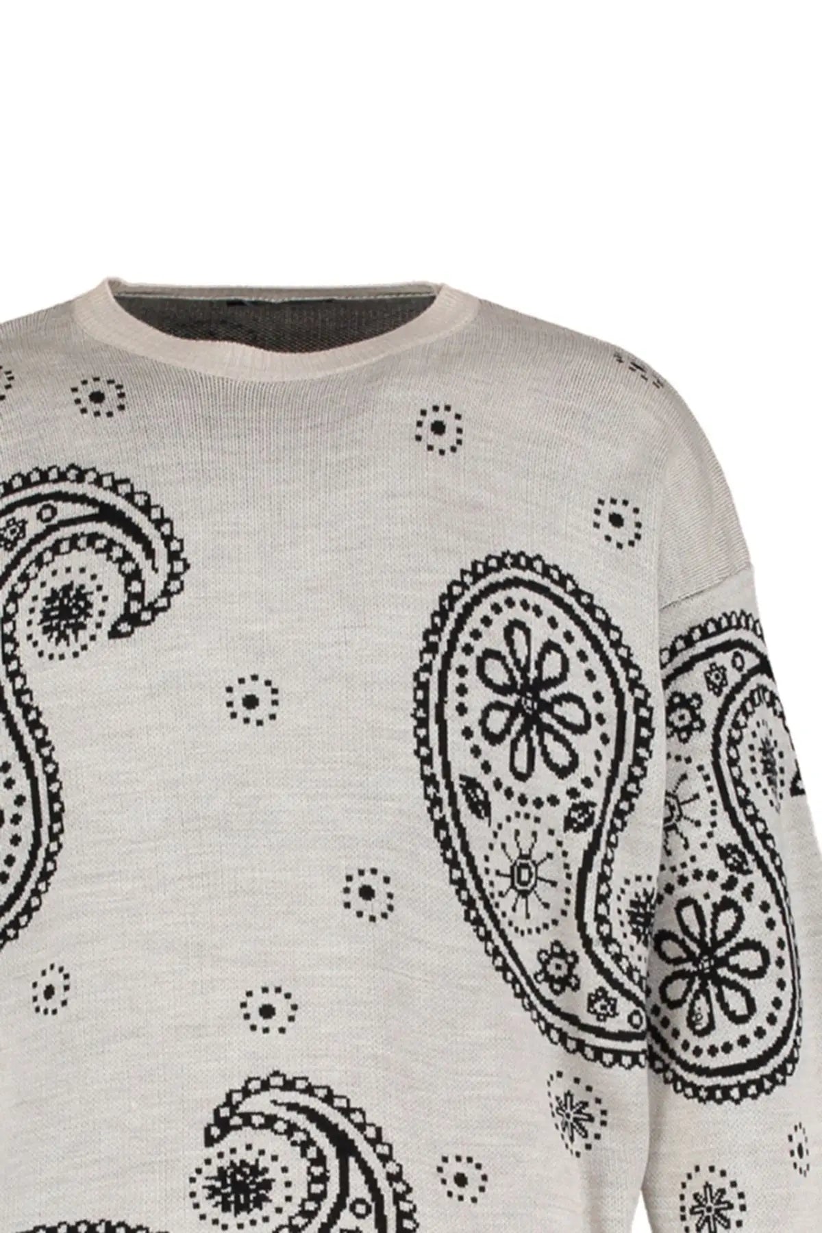 Men's Pullover Oversize Standard Sleeve Paisley Crew Neck Knitwear Unprinted Sweater