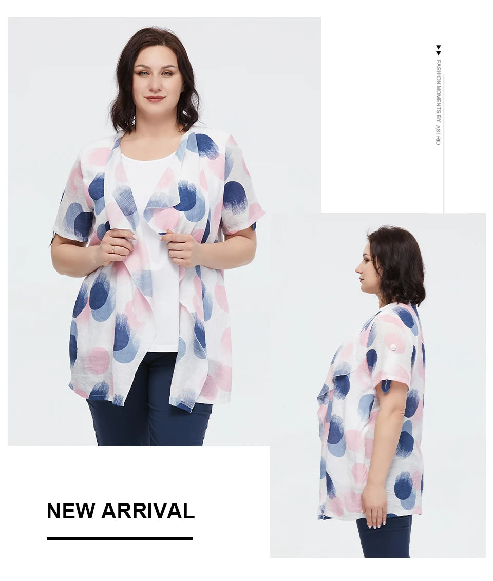Women's Oversized Fake Two-Piece Print Shirt Blouse