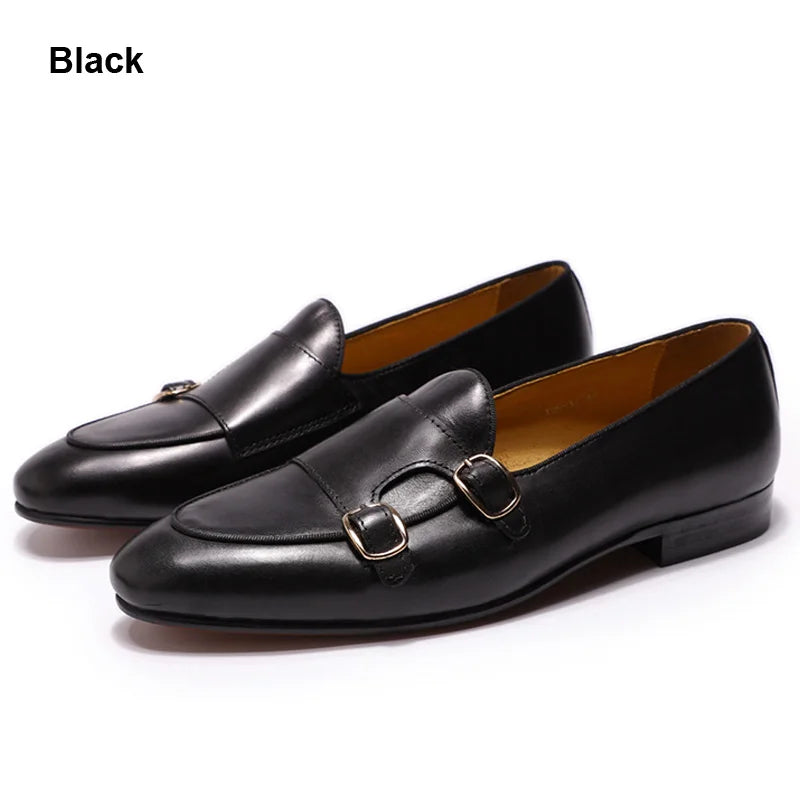 Men's Genuine Leather Loafers Handmade Monk Strap Shoes