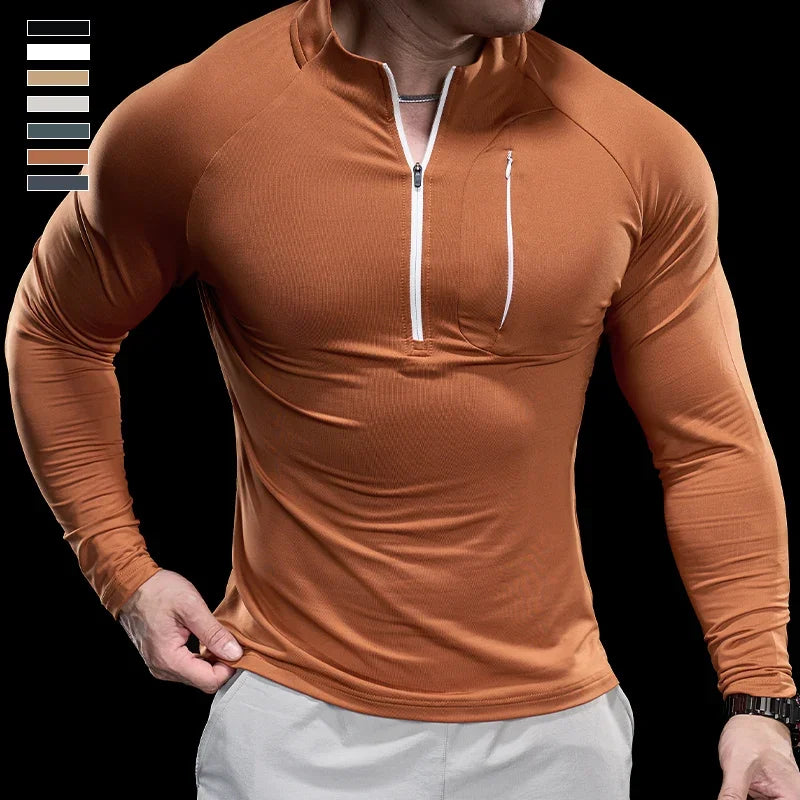 Men's Gym Fitness Quick Dry  Running Sport Long Sleeves Trackwear  Bodybuilding Training Top