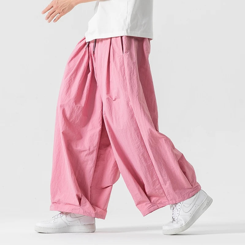 Men's Wide leg Pants Trousers  Loose Elastic Waist Pants