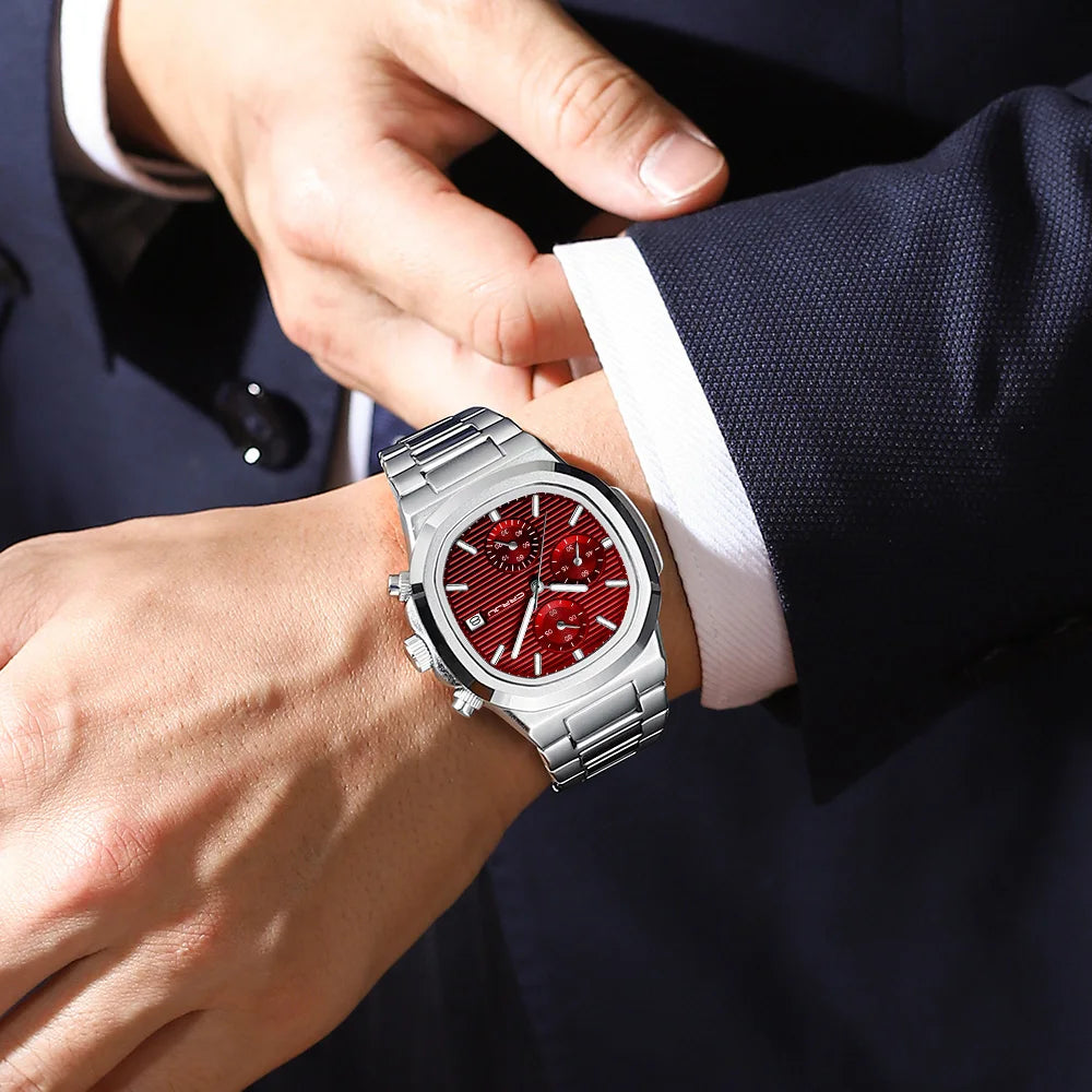 Men's Business Watch - Square Dial Stainless Steel with Luminous Date