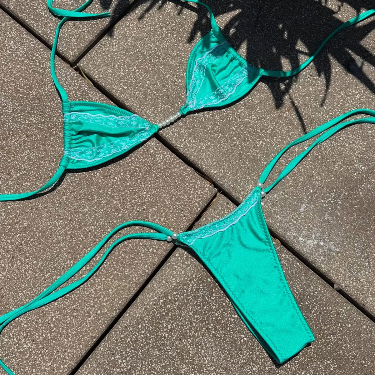 Women's Beaded Halter V-Neck Bikini Set - Elegant Beach Swimwear