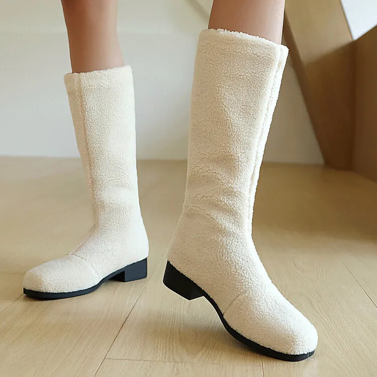 Women's Artificial Wool Winter Knee High Boots with Short Plush Lining