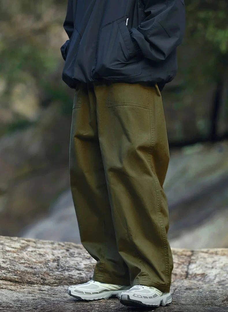 Men's Wide Leg Slacks Elastic Waist 100% Cotton Trousers