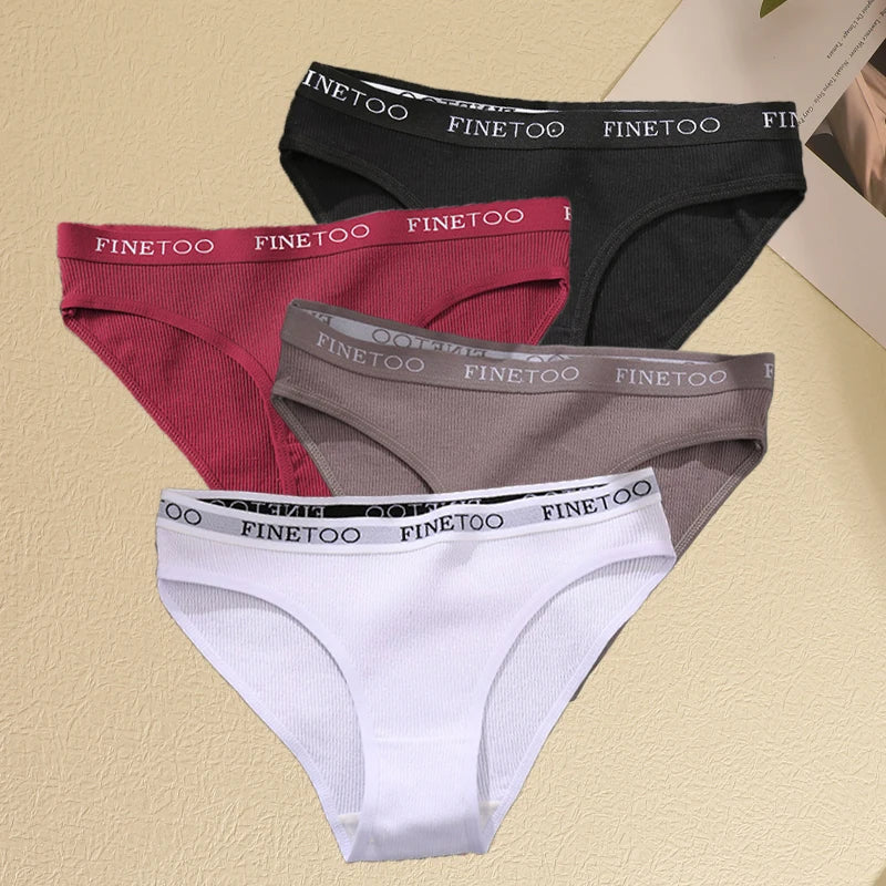 Women's 4Pcs Cotton Striped Underwear Panties Letter Belt Briefs  Low Waist Lingerie
