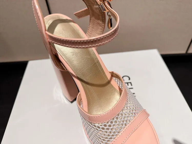 Women's Butterfly Rhinestone Thick Heel Sandals - Open Toe Party Shoes