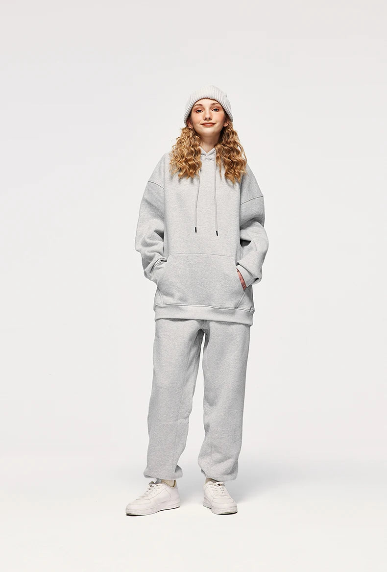 Unisex 350gsm Thick Velvet Tracksuit Matching Fleece Sweatpants Set