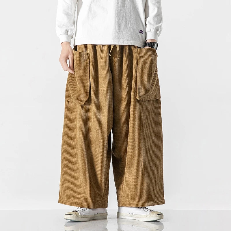 Men's Wide Leg Corduroy Pants - Loose Fit Casual Trousers