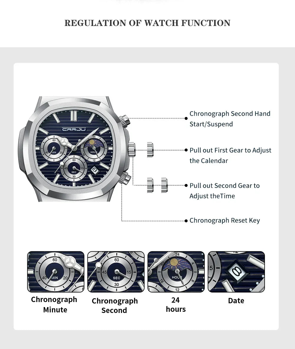 Men's Waterproof Pilot Chronograph Watch - Luminous Stainless Steel Timepiece