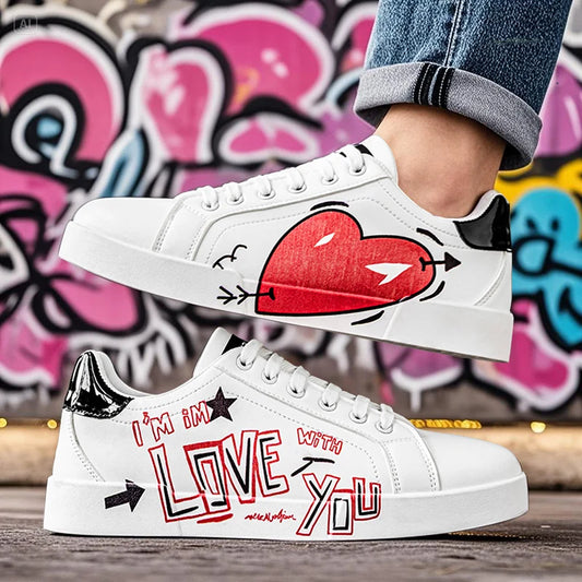 Men's Graffiti Design Platform Skateboard Sneakers - High Quality Sport Trainers