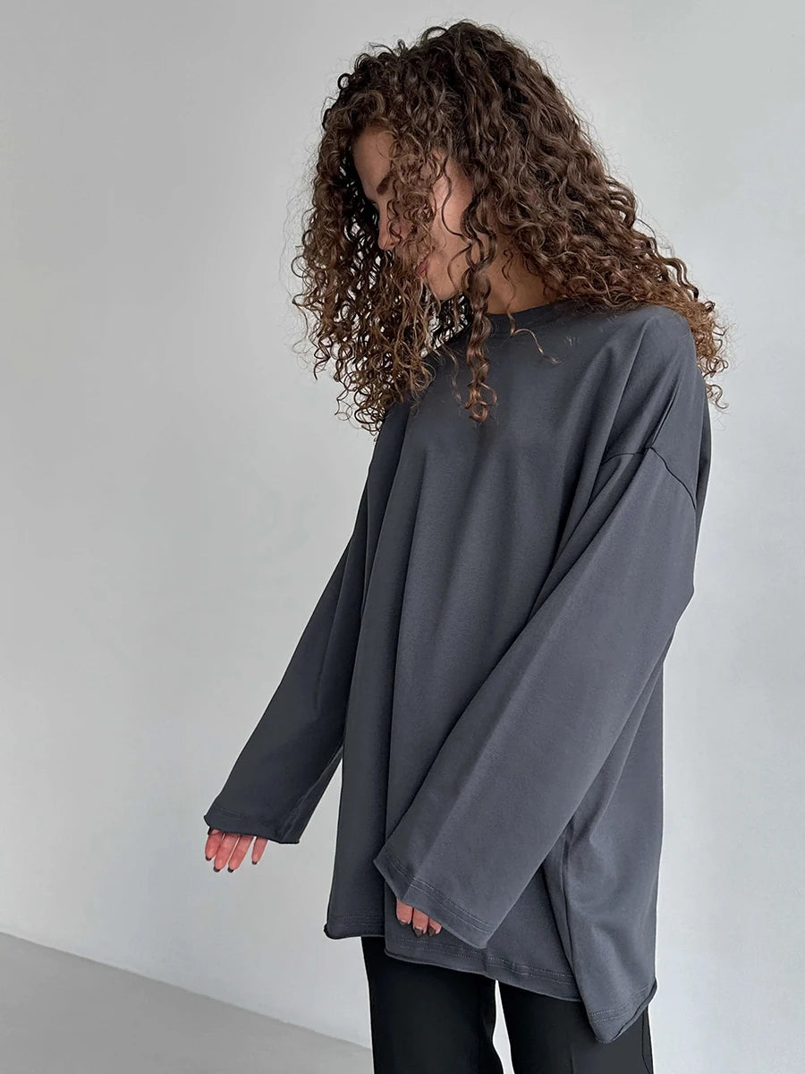 Women's 100% Cotton Bottoming Long Sleeve Loose T-Shirt