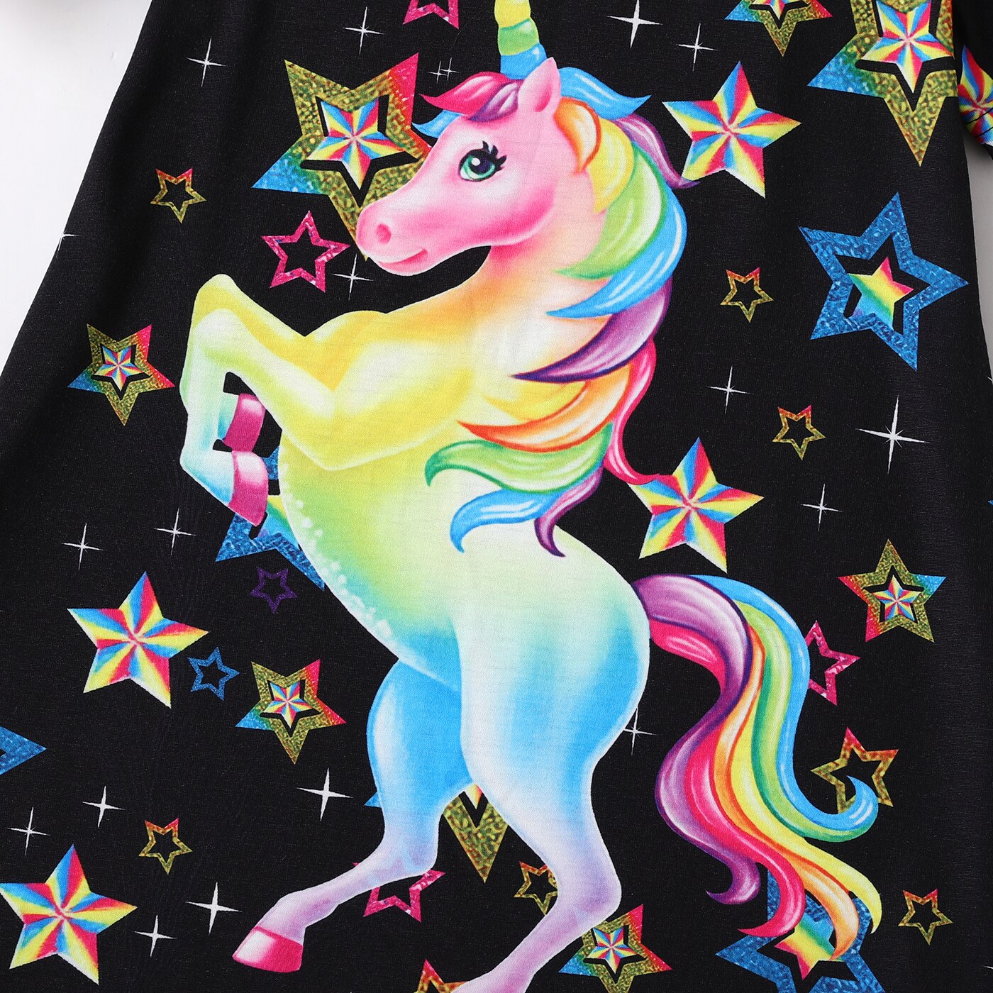 Children's, Girl's  Unicorn Stars Print Cold Shoulder Short-sleeve Dress