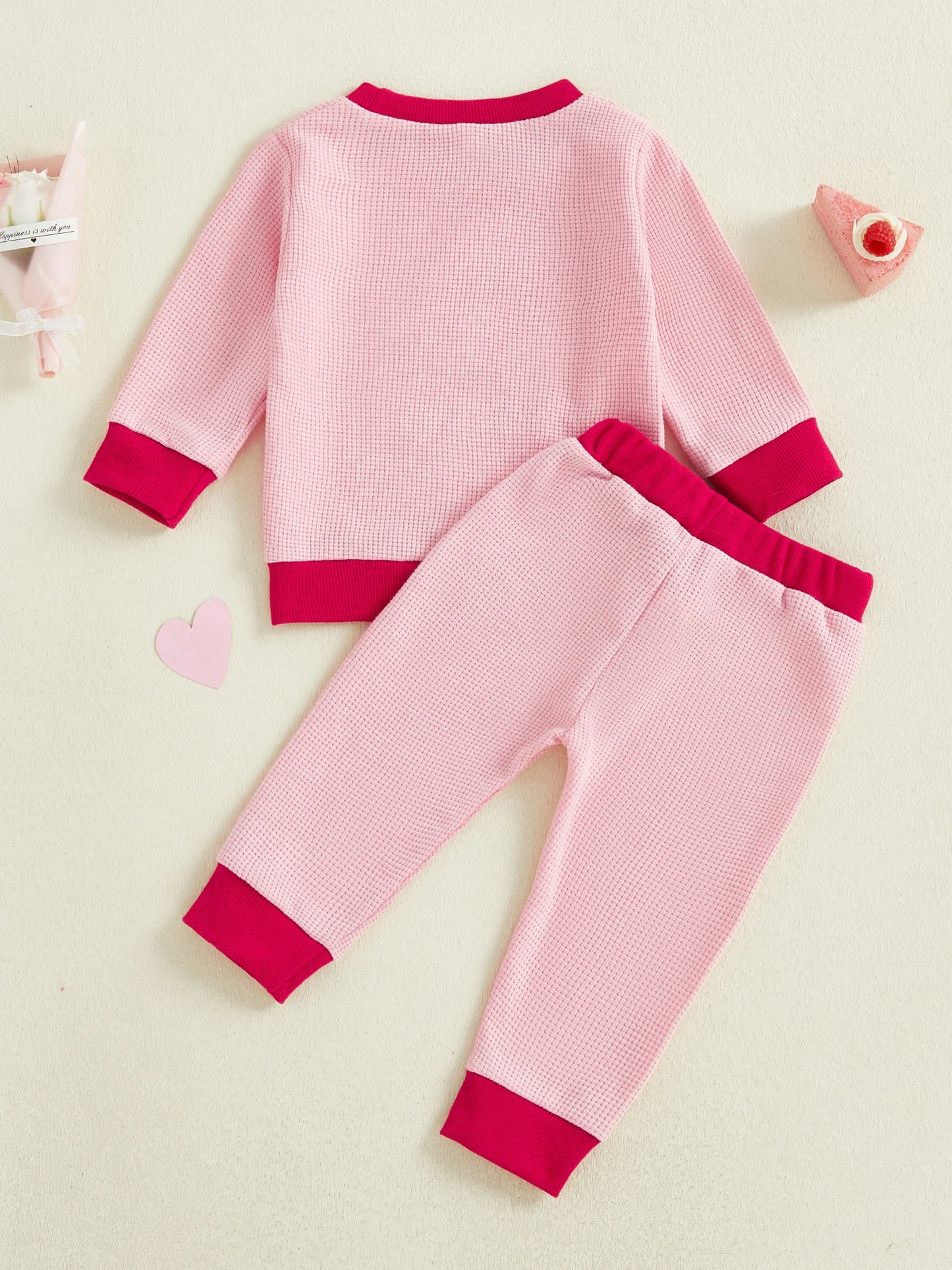 Toddler Girls Valentine's Day 2-Piece Outfit - Heart Letter Sweatshirt & Pants