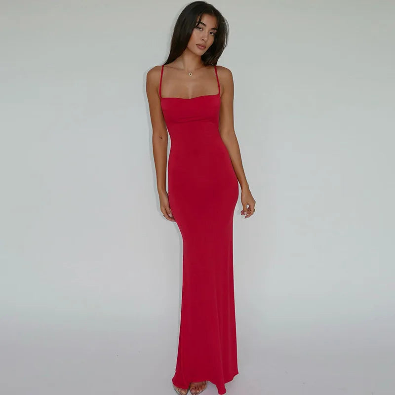 Women's Draped Backless Sleeveless Slip Maxi Dress