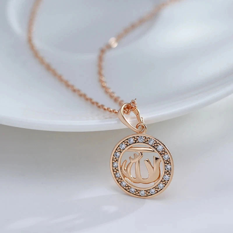 Women 585 Rose Gold Colour Natural Zircon Ethnic Hollow Pendants Necklaces