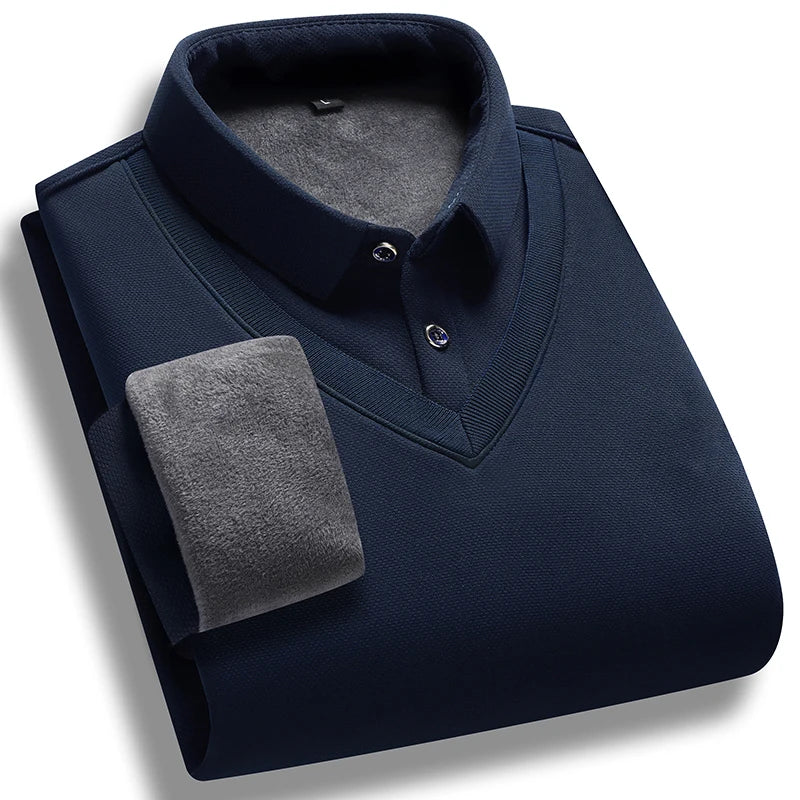 Men's Fleece Knit T-Shirt - Fake Two-Piece Smart Casual Tee for Autumn Winter