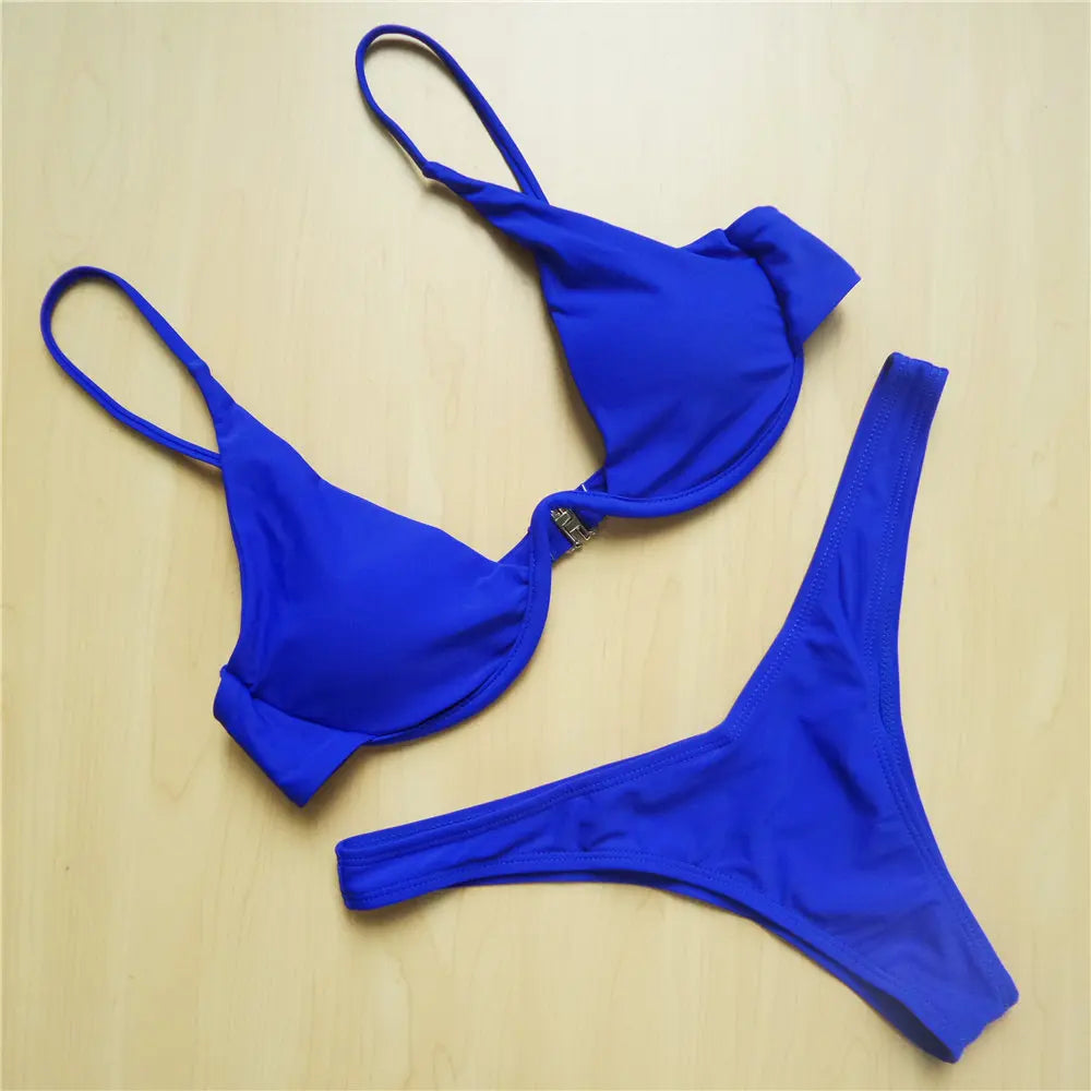 Women's V-Bar Underwired Bikini Set | V-Shape Wire Padded Two-Piece Swimwear