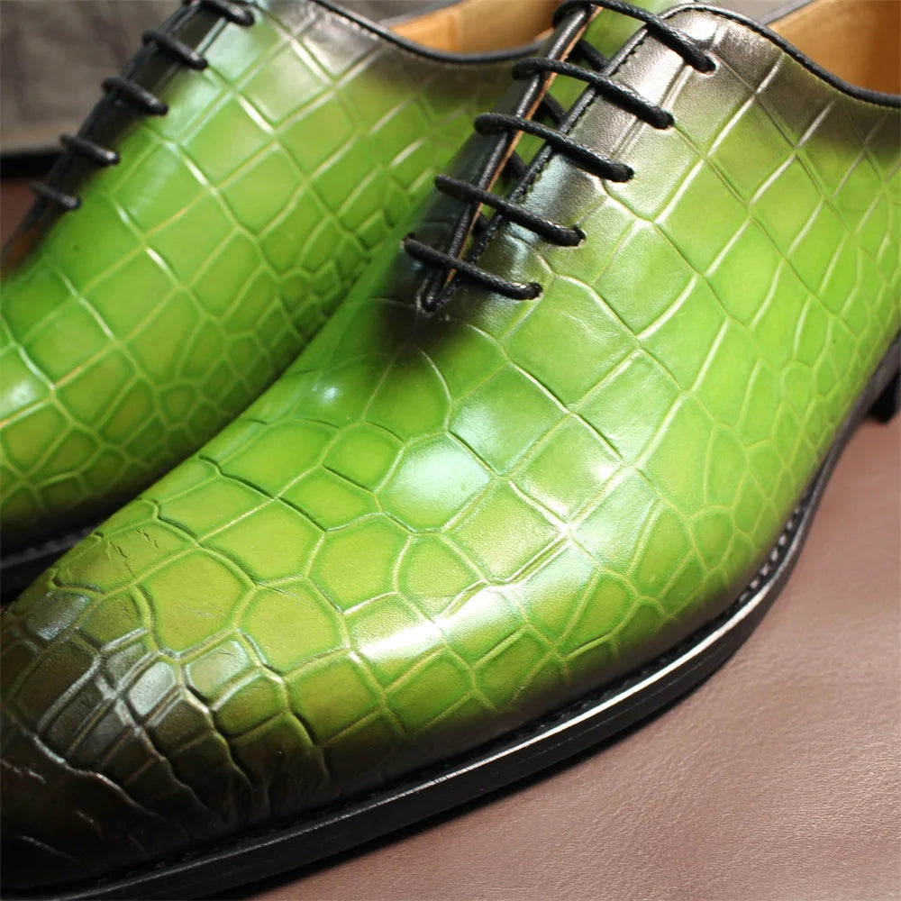 Men's Genuine Cow Leather Crocodile Print Business  Formal Wedding Shoes