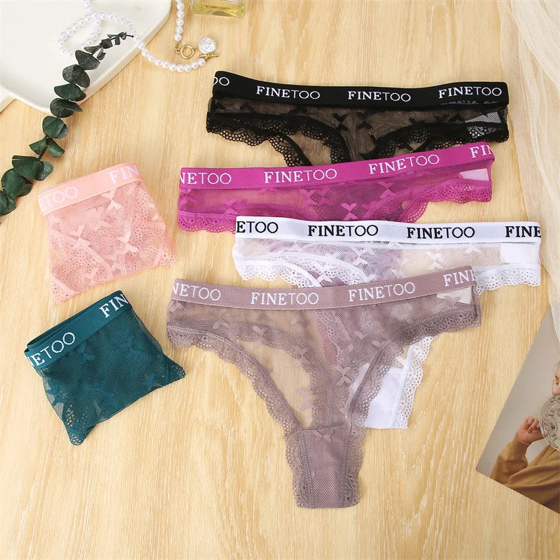 3-Piece Lace Underwear Set - Hollow Heart Design Low Waist Briefs