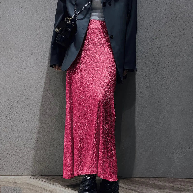 Women's Sequin Long Glitter Maxi Sparkle High Waist Long Skirt