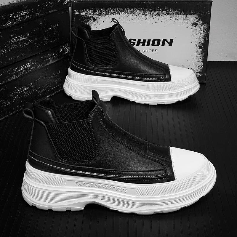 Men's Leather Chelsea Boots - Chunky Platform Sneakers