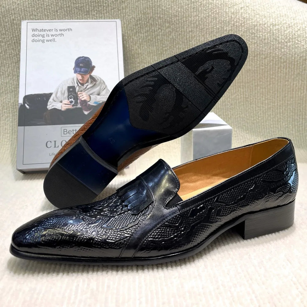 Men's Genuine Leather Penny Loafers Handmade Tassel Slip-On  Wedding Banquet Casual Business Shoes