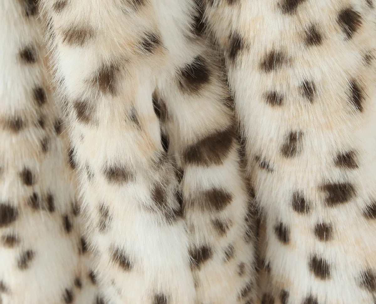 Faux Fur Leopard Print Long Coat - Long Sleeve Loose Warm Winter Outerwear