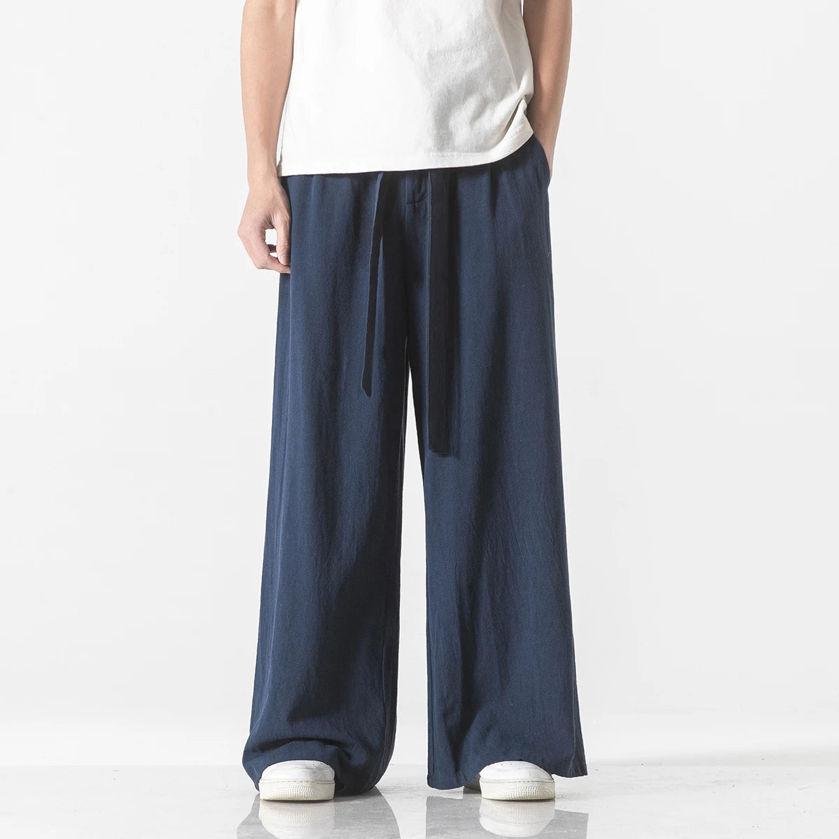 Men's Cotton Linen Harem Wide Leg Pants Trousers