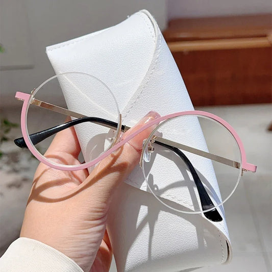 Women's Semi-Rimless Round Frame Fashion Eye Glasses