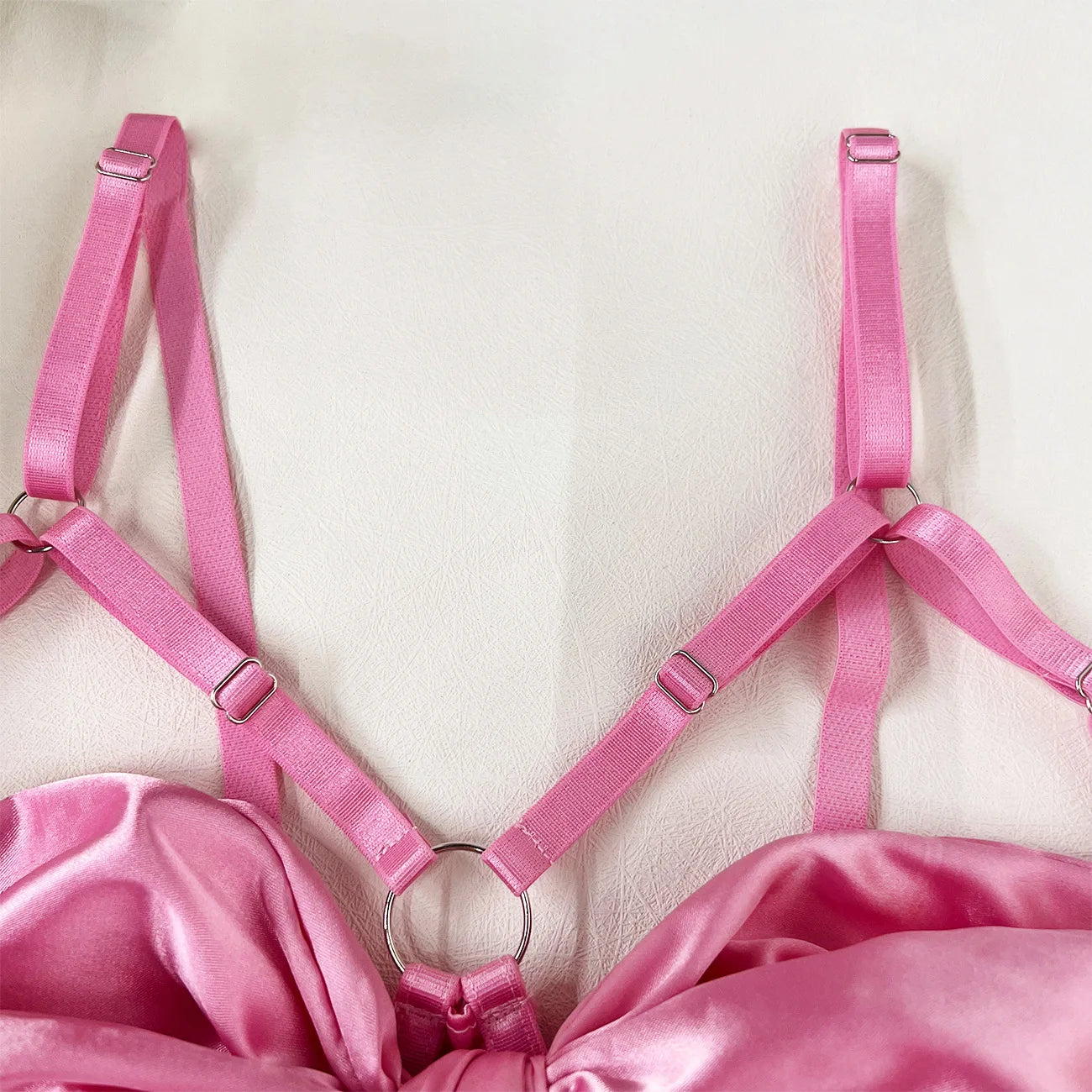 Women's Bowknot Lingerie Open Bra Lace Up Ensemble Lingerie Set
