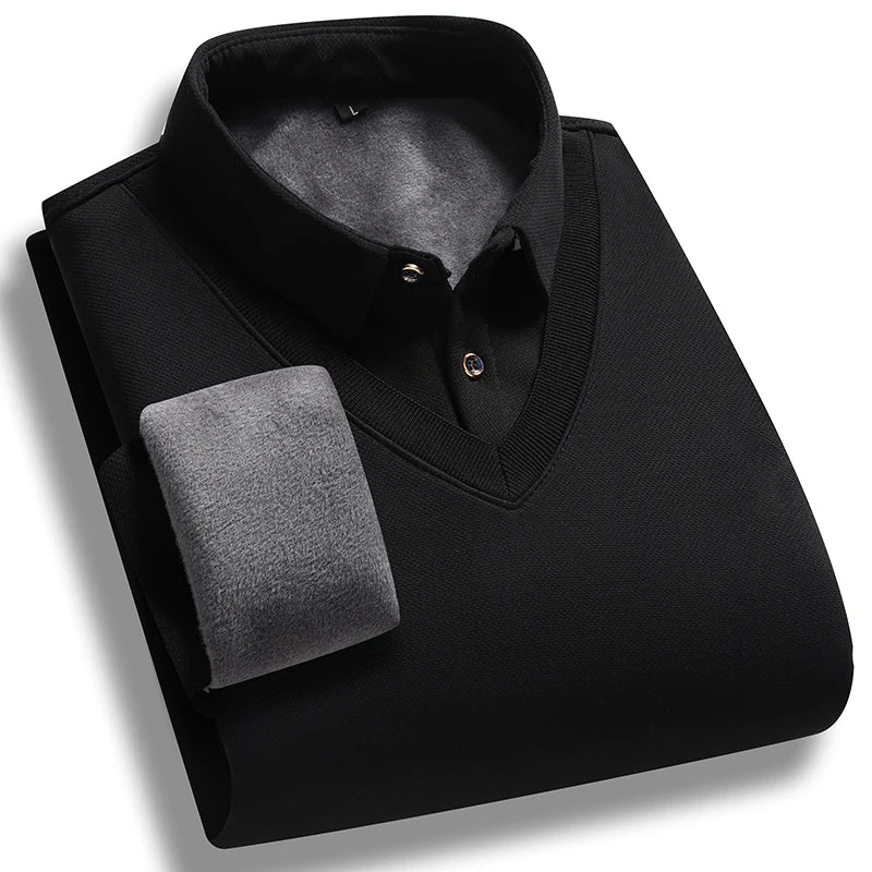 Men's Fleece Knit T-Shirt - Fake Two-Piece Smart Casual Tee for Autumn Winter